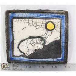 RAKU INUIT POTTERY TILE. SIGNED GARY MCKAGUE
