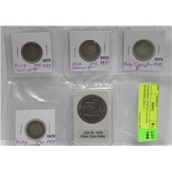 CANADIAN  1930'S 90% SILVER QUARTERS, GEO. V.