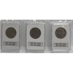 3 USA JOHN F KENNEDY SILVER HALF DOLLARS