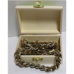 WALLET CHAIN WITH INLAID LEATHER IN BOX