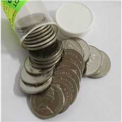 TUBE OF 25  CANADIAN HALF DOLLAR COINS, ASSORTED