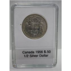 1956 CANADIAN SILVER 1/2 DOLLAR, 50 CENTS,