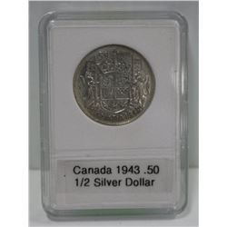 1943 CANADIAN SILVER 1/2 DOLLAR, KING GEORGE VI
