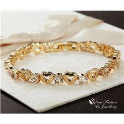 NEW GOLD PLATED HEART TENNIS BRACELET