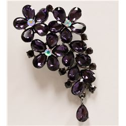 PURPLE DAISY RHINESTONE BROOCH