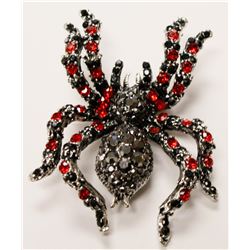 RED & BLACK RHINESTONE TARANTULA BROOCH