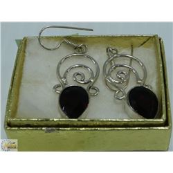STERLING SILVER & GARNET DROP EARRINGS