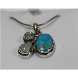 STERLING SILVER NECKLACE WITH PENDANT-TURQUOISE &