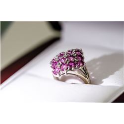 15) 10 KARAT WHITE GOLD PINK SAPPHIRE AND DIAMOND