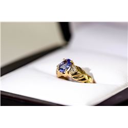18) 10 KARAT YELLOW GOLD TANZANITE DIAMOND RING