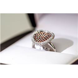 5) 14 KARAT WHITE GOLD ORANGE BROWN DIAMOND RING