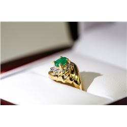 10) 10 KARAT GOLD EMERALD AND DIAMOND RING