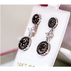 2) 14 KARAT WHITE GOLD PAIR BLACK DIAMOND EARRING