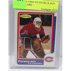 1986 O-PEE-CHEE #53 PATRICK ROY HOCKEY CARD