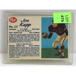 1962 POST CFL JOE KAPP CFL CARD 137