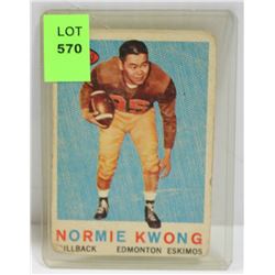 1959 TOPPS CFL NORMIE KWONG CARD ESKIMOS