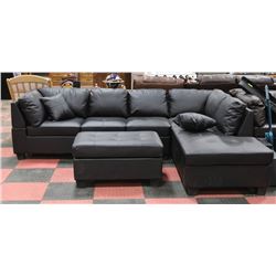 NEW BLACK LEATHERETTE SECTIONAL WITH OTTOMAN