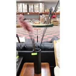 WOODEN VASE WITH PEACOCK AND ROSE FEATHERS