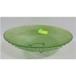 LARGE 16"GREEN HOBNAIL FOOTED SHOW HOME BOWL