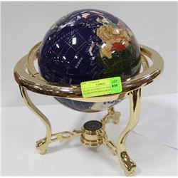 GLASS 3D GEMSTONE WORLD GLOBE WITH BRASS BRACKET