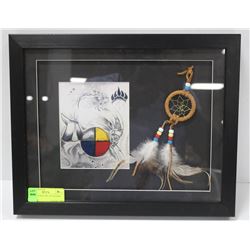 FRAMED & MATTED 1ST NATIONS ART /W DREAM CATCHER