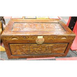 OLD CARVED CHEST 40 X 20 X 18