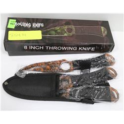 3 NEW 8" THROWING KNIVES WITH SHEATH