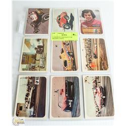9 ASSORTED 1960S RACE CAR TRADING CARDS