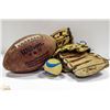 Image 1 : NFL FOOTBALL WITH 3 BASEBALL GLOVES AND BALL