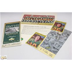 ESKIMOS PHOTO, VINTAGE CARDS & 2 GREY CUP TICKETS
