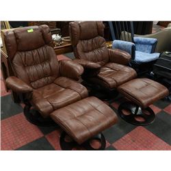 SET OF 2 SWIVEL RECLINER WITH FOOT STOOLS AS IS