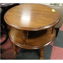 MID CENTURY 2 TIERED ROUND MAPLE TABLE 24"T X 25"