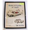 Image 1 : 11 X 14 ORIGINAL AD 1958 DE SOTO CAR AD