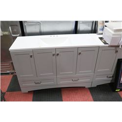 LARGE LIGHT GREY BATHROOM VANITY - MINOR DAMAGE