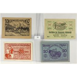 4 ASSORTED GERMAN NOTGELDS 2-10 & 2-20 HELLERS