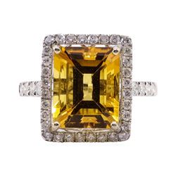 6.25 ctw Citrine and Diamond Ring - 14KT White Gold