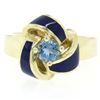 Image 1 : Vintage 14K Yellow Gold FINE Aquamarine & Blue Enamel Trinity Knot Cocktail Ring
