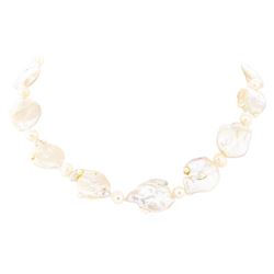 Baroque Coin Pearl Necklace - 18KT Yellow Gold