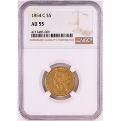 1854-C $5 Liberty Head Half Eagle Gold Coin NGC AU55