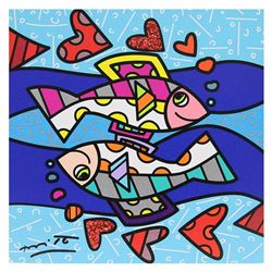 Britto, "Pisces" Hand Signed Limited Edition Giclee on Canvas; Authenticated.