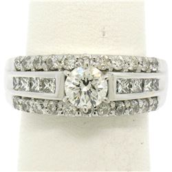 14K White Gold 1.39 ctw Prong Round & Channel Princess Diamond Engagement Ring