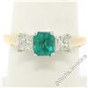 Image 1 : 14K Yellow & White Gold 1.36 ctw Colombian Emerald Princess Diamond 3 Stone Ring