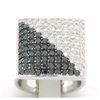 Large 18k White Gold 3.60 ctw Black & White Diamond Square Cushion Ladies Ring