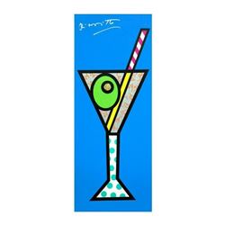 Romero Britto "Blue Martini" Hand Signed Limited Edition Giclee on Canvas; Authe