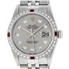 Image 2 : Rolex Mens Stainless Steel Gray Diamond & Ruby Oyster Perpetual Datejust Wristwa