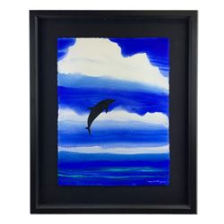 Wyland, "Dolphin Breaching" Hand Signed Original Painting with Certificate of Au