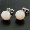 Image 1 : 18k Solid White Gold 8.6mm Angel Coral Simple Classic Round Button Stud Earrings