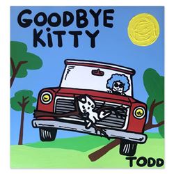 Todd Goldman, "Goodbye Kitty" Hand Signed Original Painting on Canvas with Lette