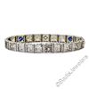 Image 6 : Art Deco Etched 14kt White Gold Diamond and Sapphire Filigree Line Bracelet
