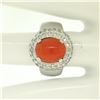 Image 4 : 14kt White Gold Oval Cabochon Red Coral Ring w/ 2.10 ctw Diamond Halo